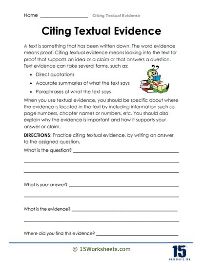 Citing Textual Evidence Worksheet / Text Evidence Worksheet 4th Grade